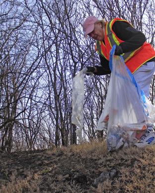Susan Gowen of Olympia Fields bags some litter on the east side of Kedzie Avenue on Saturday.