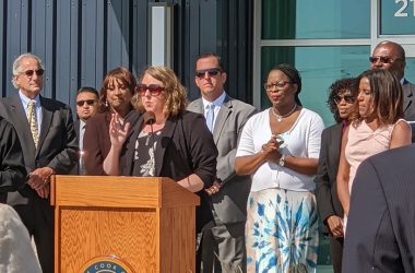 South Suburban Humane Society CEO Emily Klehm thanks the local and county government leaders who helped make possible the organization's new shelter in Matteson. (Provided photo)
