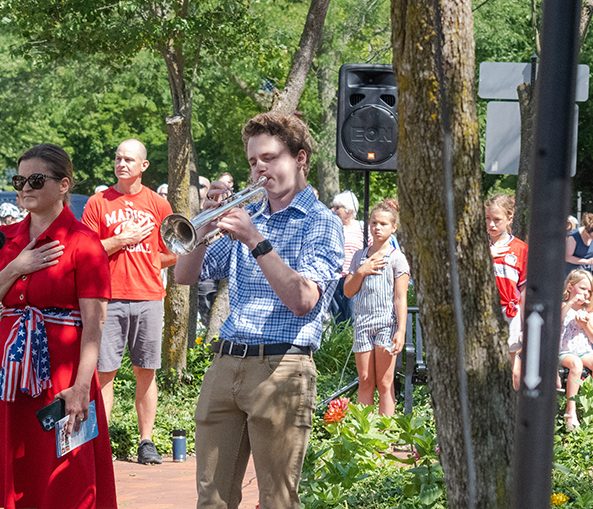 4th_of_July_2022-9 Liam Nelson plays the national anthem on trumpet during the 4th of July celebration in Flossmoor. (RBS)