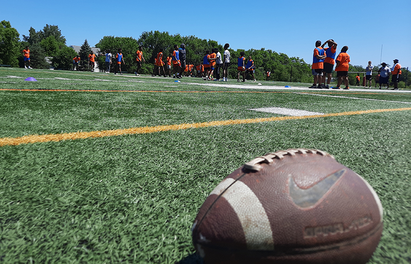 Campers were given T-shirts and lunch at former NFL player Keith Rucker's Rise 4 the Sky camp at H-F Saturday. (David P. Funk/H-F Chronicle)