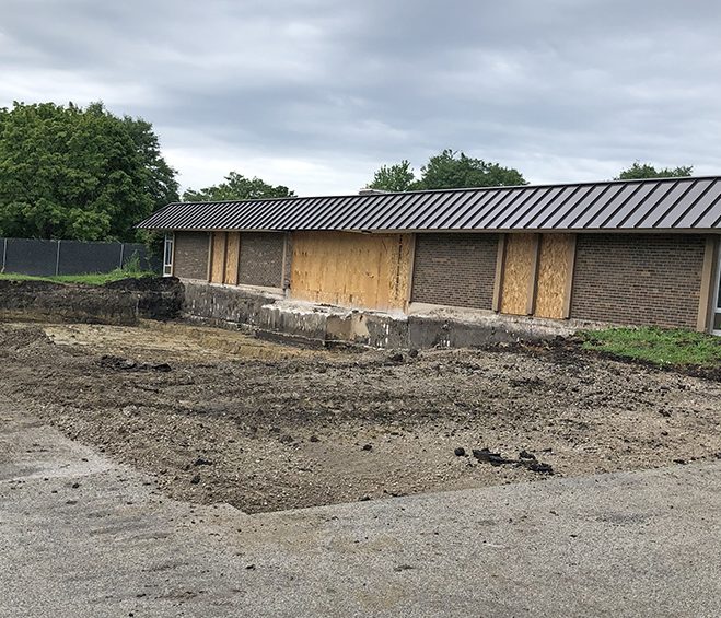 The site work is completed for the classroom addition at Churchill School, but work is delayed due to an operating engineers strike. (Marilyn Thomas/H-F Chronicle)