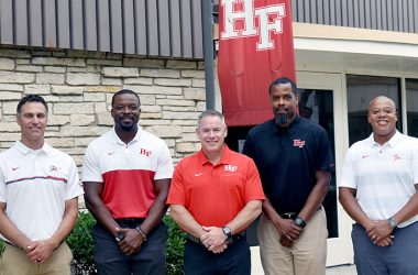 The new administrative team for District 233 and Homewood-Flossmoor High School are, from left, South Building Associate Principal Craig Fantin; Principal Clinton Alexander; Superintendent Scott Wakeley; North Building Assistant Principal Quitman Dillard; and Associate Principal Shannon Swilley. (Provided photo)
