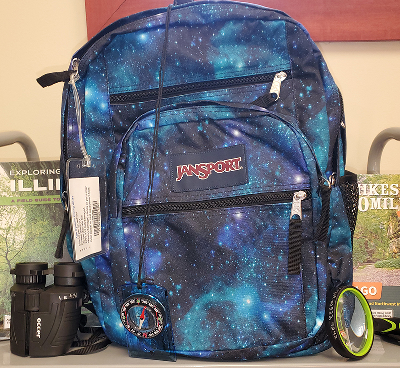 The Flossmoor Public Library used part of an AgeOptions grant to purchase backpack hiking kits, which have been available since June. (Photo courtesy of the Flossmoor Public Library)