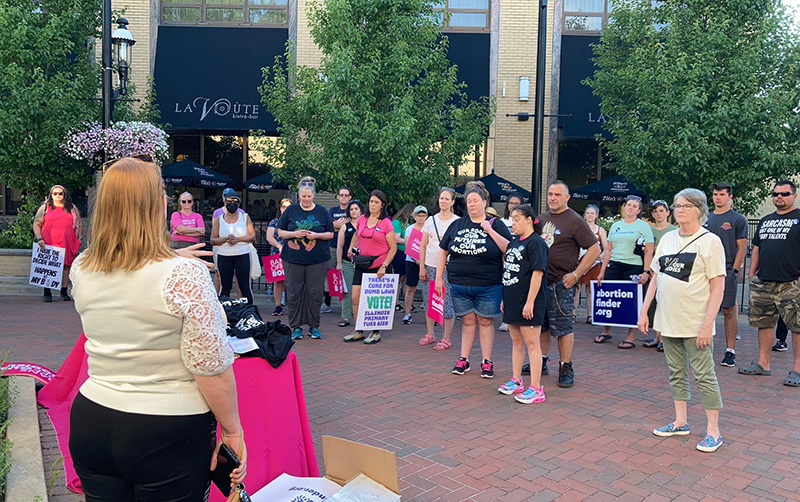 A speaker addresses the crowd on Friday, June 24, at a rally of people opposed to the Supreme Court's decision to overturn Roe v. Wade. (Provided photo)
