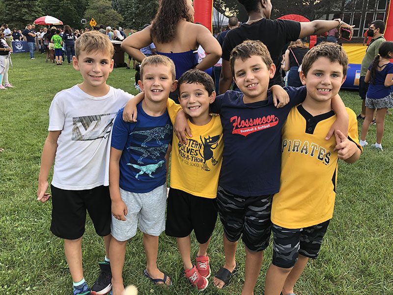 Pals Ryder Kelly, Harrison Goesel, Jack Bollenbacher, Baylor Kerr and Dylan Kerr were enjoying their time before the movie was shown at the Back to School night event. (Marilyn Thomas/H-F Chronicle)