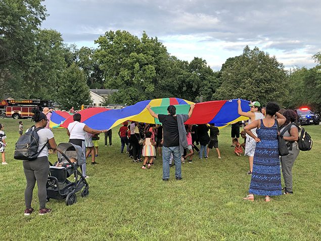 Games added to the fun at the Back to School Night event in Flossmoor Park on Friday, Aug. 19. A movie was shown at dusk. (Marilyn Thomas/H-F Chronicle)