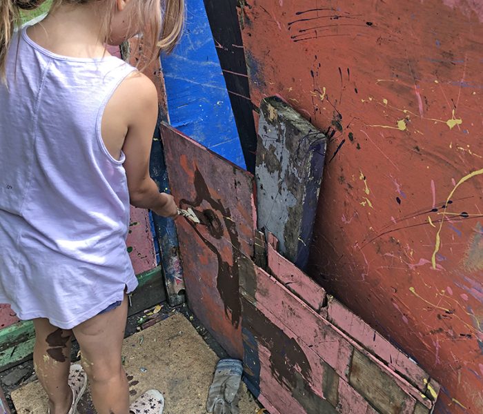Eleanor Kinne painted a horse on her team's castle. (Marilyn Thomas/H-F Chronicle)