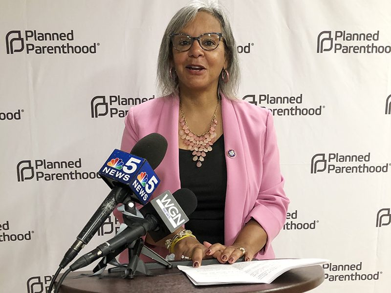 Rep. Robin Kelly, D-2nd, addresses issues of women's health at the Planned Parenthood Illinois facility in Flossmoor on Aug. 26. (Marilyn Thomas/H-F Chronicle)