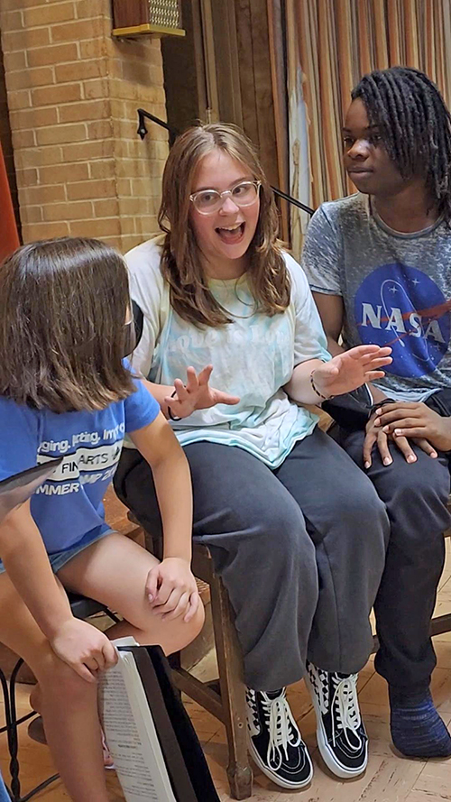 Members of the cast of "WISH," from left, Georgia Stickney, Kaylee Grage and Tavis Marsallis rehearse a scene. The musical will be presented Friday, Saturday and Sunday, Sept. 9, 10 and 11, in Homewood. (Provided photo)