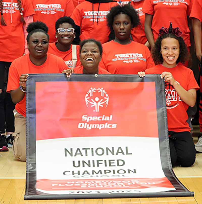 Students and staff gathered Oct. 24 for the presentation of the National Unified Champion School banner presented to H-F High by Special Olympics Illinois. (Provided photo)