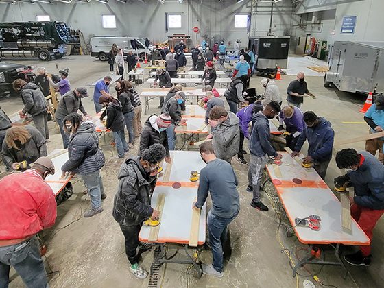 Build a Bed 2022-01-16 027 Organizers were pleased with the turnout for the Build-a-Bed project, which attracted double the number of volunteers they hoped for. (Eric Crump/H-F Chronicle)