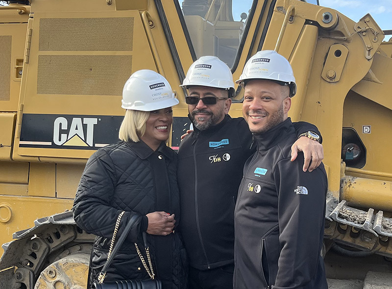 Homewood Brewing Company owners, from left, Carmela Wallace, Robert Lauderdale and Brian Wallace at the groundbreaking for the building that will be constructed at the site of the former Bogart's Charhouse. (Nick Ulanowski/H-F Chronicle)