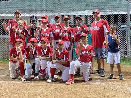 The Phillies show off their Bronco League championship rings after a hard-fought game to win the Flossmoor Baseball title. (Photo provided)