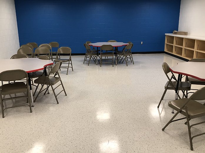 Extra furniture has been moved into one of the new classrooms at Churchill School in Homewood. New student-centric furniture has been ordered. (Marilyn Thomas/H-F Chronicle)