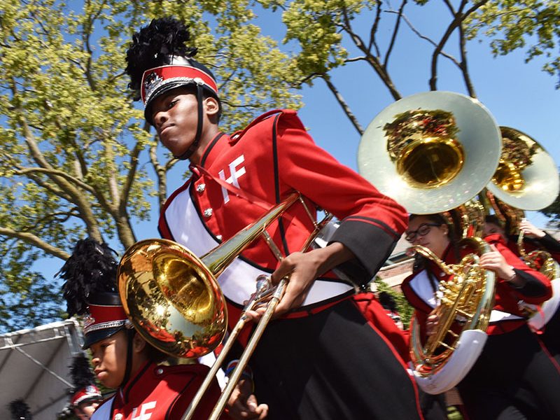 Homewood-Flossmoor High School marching band participates in Flossmoor Fest 2017. (Mary Compton/H-F Chronicle)