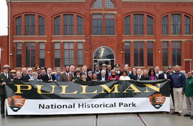 Dignitaries, including U.S. Rep. Robin Kelly, U.S. Sen. Dick Durbin, Chicago Mayor Lori Lightfoot and 6th District Cook County Commissioner Donna Miller gather Thursday, Jan. 19, to celebrate the designation of the Pullman historic site as a National Historical Park. (Provided photo)