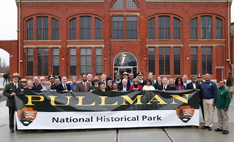 Dignitaries, including U.S. Rep. Robin Kelly, U.S. Sen. Dick Durbin, Chicago Mayor Lori Lightfoot and 6th District Cook County Commissioner Donna Miller gather Thursday, Jan. 19, to celebrate the designation of the Pullman historic site as a National Historical Park. (Provided photo)
