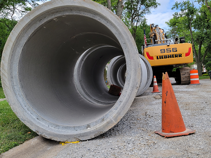 Sections of drainage line await installation in July as part of the Berry Lane project. (Eric Crump/H-F Chronicle)