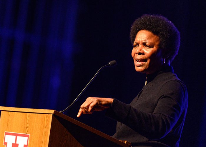 Kathy Bankhead, former assistant State's Attorney for Cook County and restorative justice advocate, gives a keynote on the power of words. (Andrew Burke-Stevenson/H-F Chronicle)
