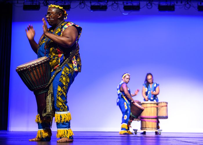 A drummer of Ayodele Drum & Dance solos during the seventh annual Pursuing the Dream event. (Andrew Burke-Stevenson/H-F Chronicle)
