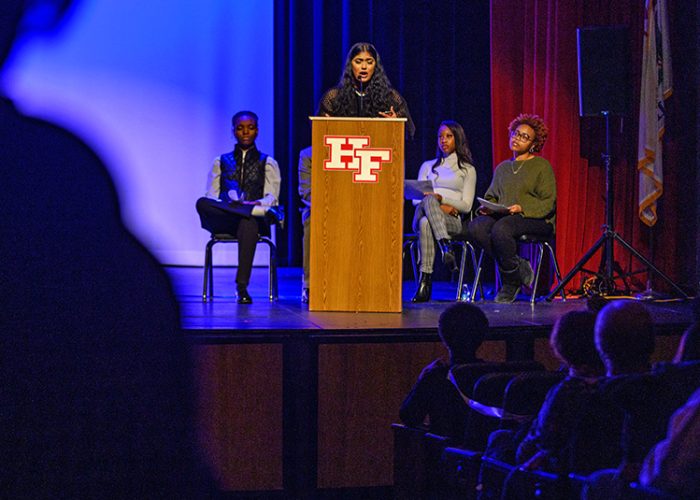 Student Ashna Thomas performs her piece “Where I Come From.” (Andrew Burke-Stevenson/H-F Chronicle)