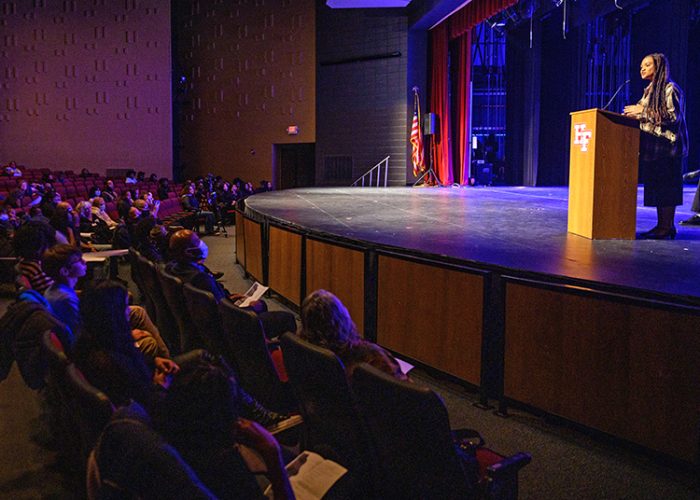 Therapist Jazmin Rhodes gives a talk titled “Black Folk Mental Health: Generational Trauma, Traditions, & Truth.” (Andrew Burke-Stevenson/H-F Chronicle)