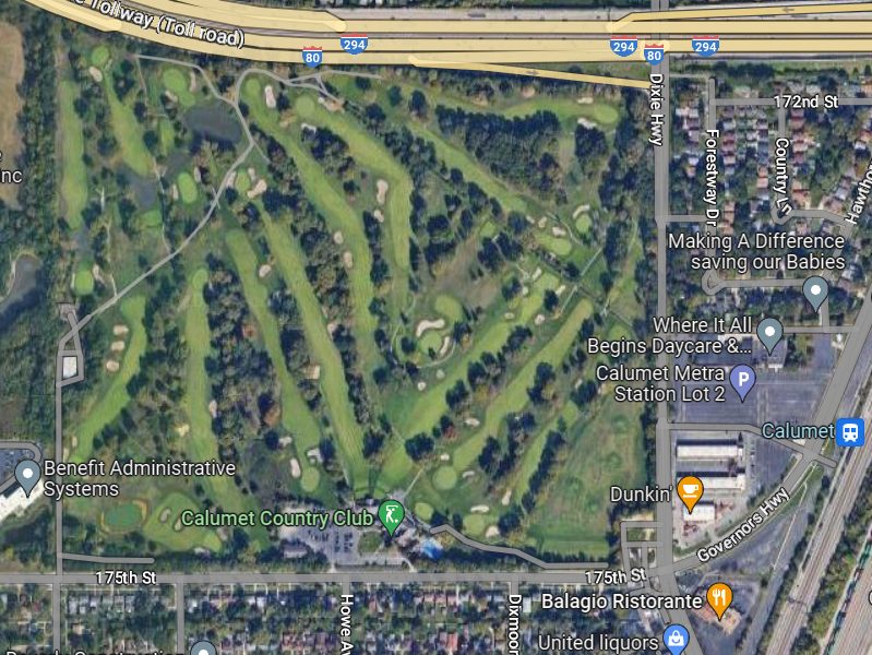 A satellite image shows Calumet Country Club, located in Hazel Crest north of 175th Street, west of Dixie Highway. (Provided image/Google)