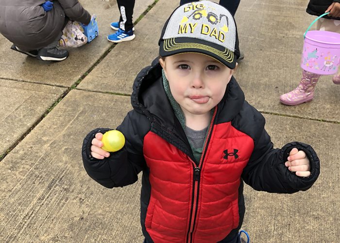 Cooper Lavery, 4, proudly shows off his find at the Easter egg hunt Saturday, April 1. (Marilyn Thomas/H-F Chronicle)
