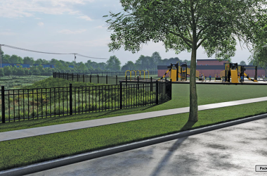 A rendering included in the May 15 Flossmoor board packet shows a proposed stormwater detention basin adjacent to Heather Hill School. (Provided image)