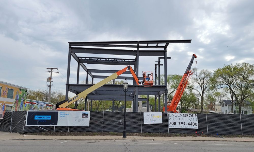 The frame of Homewood Brewing Company at 18225 Dixie Highway as seen on May 4. (Eric Crump/H-F Chronicle)