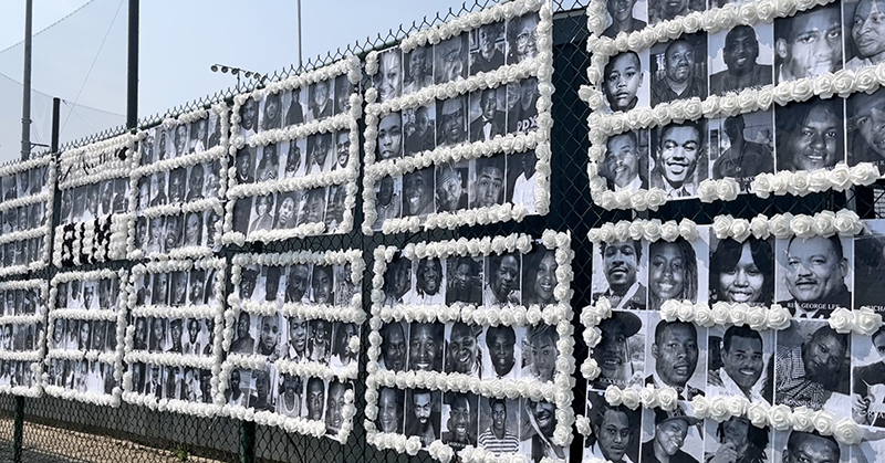 The Say Their Names memorial featured dozens of photos of Black Americans who’d been killed by the police. (Nick Ulanowski/H-F Chronicle)
