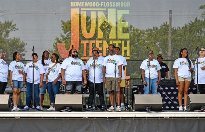The Juneteenth Community Choir sings "Lift Every Voice and Sing" during the You Matter 2 Juneteenth fest at Homewood-Flossmoor High School. (Andrew Burke-Stevenson/H-F Chronicle)