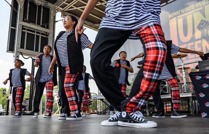 FieldCrest School of Performing Arts students perform on stage during the You Matter 2 Juneteenth fest at Homewood-Flossmoor High School. (Andrew Burke-Stevenson/H-F Chronicle)