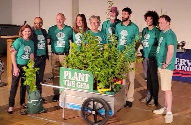 The team representing Flossmoor as a finalist for the Governor's Hometown Award are, from left, Mayor Michelle Nelson, Kevin Dorsey, Brent Bachus, Stephanie Wright, Jackie Riffice, Tristan Shaw, Dave Becker, Trinity Pierce and Jonathan Bogue. (Eric Crump/H-F Chronicle)
