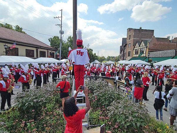 The H-F Marching Band helps kick off Flossmoor Fest on Saturday, Sept. 9. (Eric Crump/H-F Chronicle)