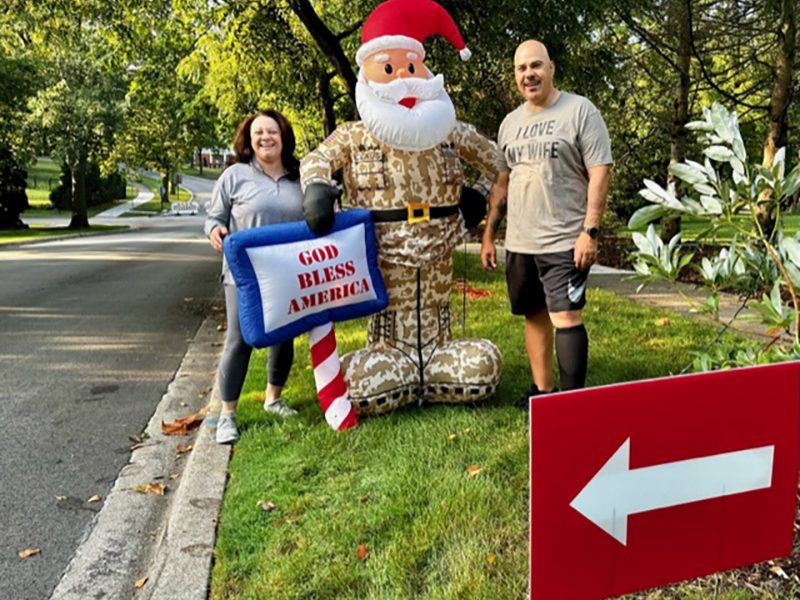 Idde and Luis Pagan brought Christmas cheer to September with their display marking the Braeburn holiday theme. Pagan is a retired Chicago firefighter who moved his family to Flossmoor in July. (Karen Torme Olson/H-F Chronicle)