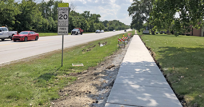 The village of Flossmoor laid new sidewalk along a stretch of Governors Highway for students coming from the north. (Marilyn Thomas/H-F Chronicle)