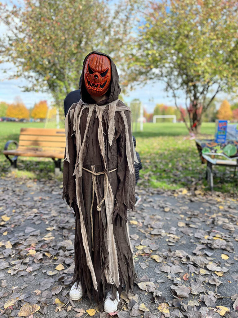 Aldo Hernandez, 10, of Homewood, came out to trick or treat at Millennium Park in Homewood as a spooky pumpkin. (Nuha Abdessalam/H-F Chronicle)