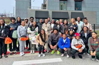 Students from You Matter 2 take a quick photo while visiting Morgan State University, a stop on their college tour. (Photo provided by Destiny Watson/You Matter 2)