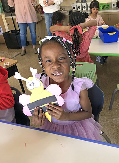 Avonna Ali, a kindergartener at Willow School, created a bee as a Valentine Day project in her classroom. (Marilyn Thomas/H-F Chronicle)