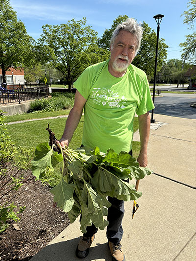 Working around the Irwin Center for Park Pride was another task Jim Dineen took on. His parks department job is Irwin's maintenance man. (Marilyn Thomas/H-F Chronicle)