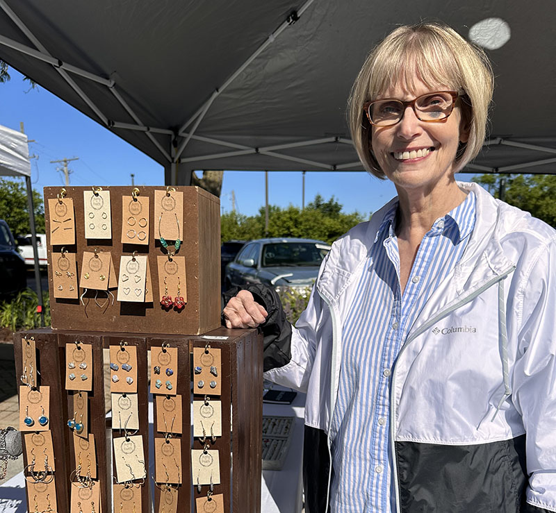 Paulette Arredando of Homewood is a farmers market vendor who got started in jewelry making with help from her daughter and YouTube. (Karen Torme Olson/H-F Chronicle)