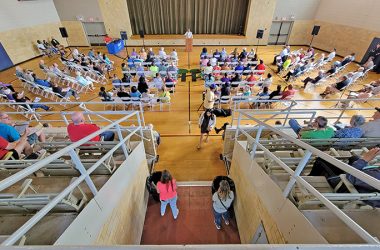 Homewood Auditorium is slated to get a makeover next year. This photo was taken during a town hall meeting with County Assessor Fritz Kaegi and state Rep. Will Davis in 2024. (Chronicle file photo)