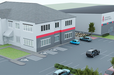A rendering of Apparel Redefined's plan for a new production facility and remodeled office building on 175th Street in Homewood. (Provided image)