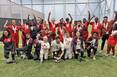 The two H-F teams celebrate their wins in the Special Olympics soccer competition. (Provided photo)