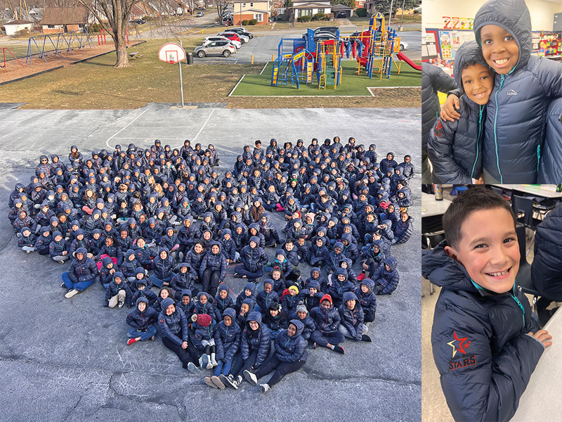 With smiles and a giant heart, Serena Hills students thank alumnus Allan DiCastro for donating winter coats for them. (Provided photos)