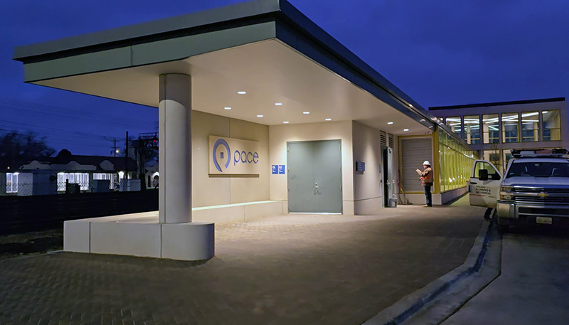 At the south end of the new Homewood station entrance building and accessible ramp is a rebuilt Pace bus stop with multiple bays and two shelters. (Eric Crump/H-F Chronicle)