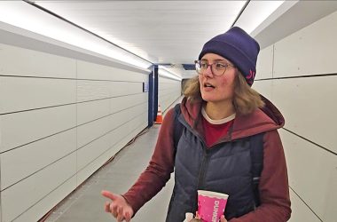 Commuter Chloe Kapica says she appreciates the rebuilt Homewood station's improved lighting and signage. (Eric Crump/H-F Chronicle)
