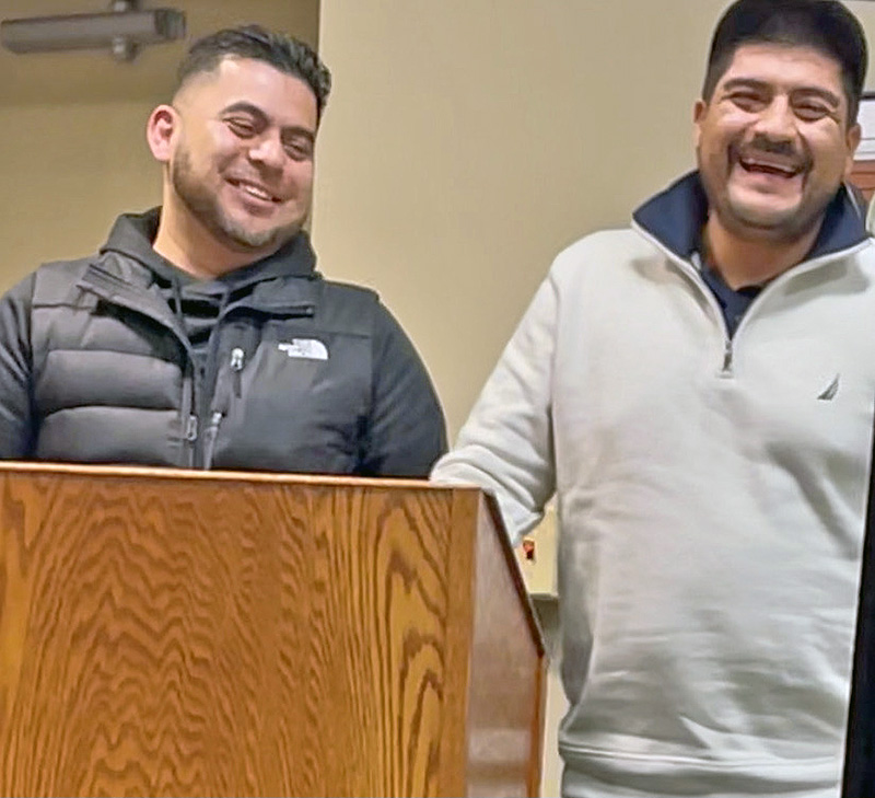 Joaquin Anguiano and Julio Lopez introduce their new upcoming Mexican restaurant, Tequila Raizes, to the Homewood Board of Trustees on Dec. 10. (Summer Kiswani/H-F Chronicle)