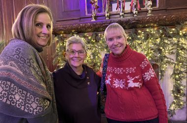 St. Veronica parishioners (from left) Nancy Johnson and Pamela Moscinski Bartusiewicz of Flossmoor and Barb Bryzgalski of Homewood mingle before dinner.